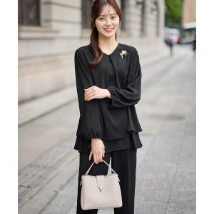 セットアップ 「抗菌防臭/ストレッチ/吸水速乾/UV対策」「２点セット」洗えるシフォンレイヤードセットアップ レディース