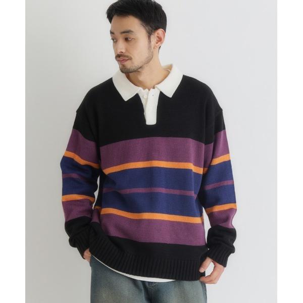 セーター ニット 「BACK NUMBER」マルチボーダーポロ襟セーター (カジュアルスタイル / ...