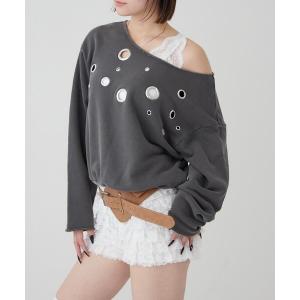 トレーナー スウェット フロントアイレットオフショルスウェット レディース