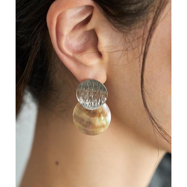 ピアス メタルとシェルのWプレートピアス レディース