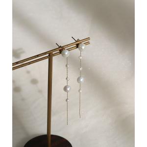 ピアス 淡水パールとチェーンのロングピアス レディース