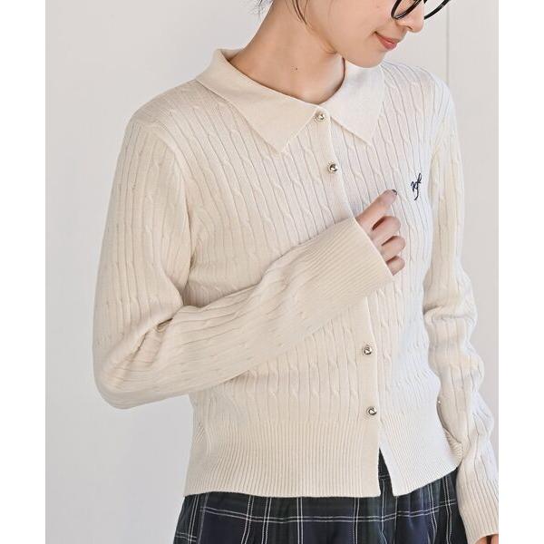 カーディガン ケーブルポロニットカーディガン レディース
