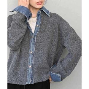 カーディガン デニム切替レイヤード風ニットカーディガン レディース