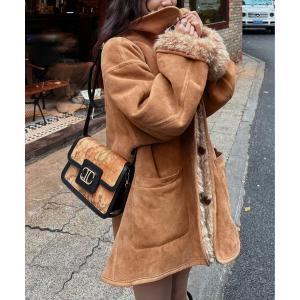 【huit bouquet】エコファーコンビ ショート コート ノーカラー セール】エコファーコンビ ショート コート HUIT（ノーカラーコート