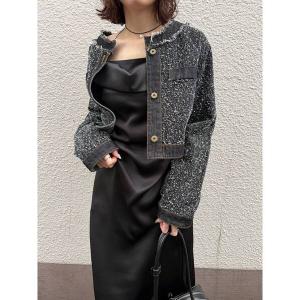 デニムジャケット gジャン ツイードライクノーカラーデニムジャケット 「春服」「セットアップ対応」 レディース