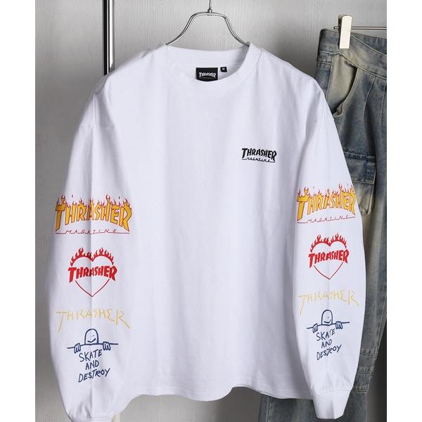 tシャツ THRASHER スラッシャー ワンポイント刺繍 袖ロゴプリント ロンT メンズ レディー...