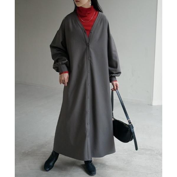 シャツワンピース ウォッシャブル  深V ロングシャツワンピース