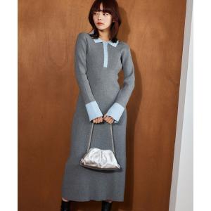 ワンピース バイカラーニットポロワンピース 636599