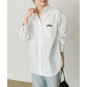 ブラウス シャツ コットンリヨセルロゴ刺繍シャツ レディース