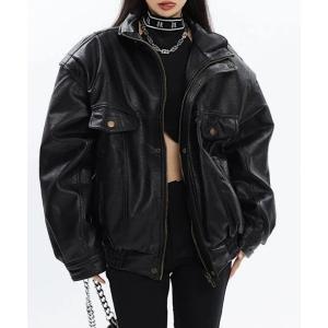 ブルゾン アウター オーバーサイズ フェイクレザー スタンドカラー ブルゾン レディース メンズ