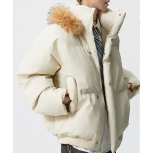 ダウンジャケット ダウン ボリューム襟 フェイクファー付き オーバーサイズ ダウンジャケット メンズ レディース