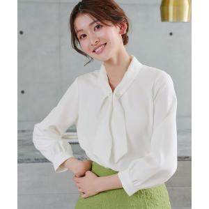 ブラウス シャツ 取り外しパール付きボウタイブラウス レディース