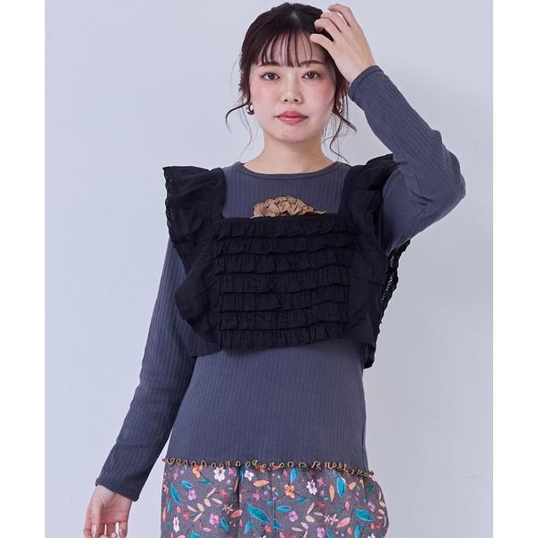 ジャガードローンフリフリショートトップス/おとな レディース
