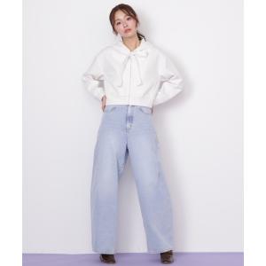 ジーンズ デニム デニムパンツ リボン加工カーブパネルデニム レディース