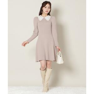 ワンピース リボンレースカラーニットワンピース