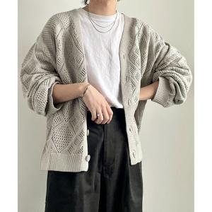 「y/m by れぽすけ」 ニットカーディガン LARGE グレイッシュベージュ メンズ