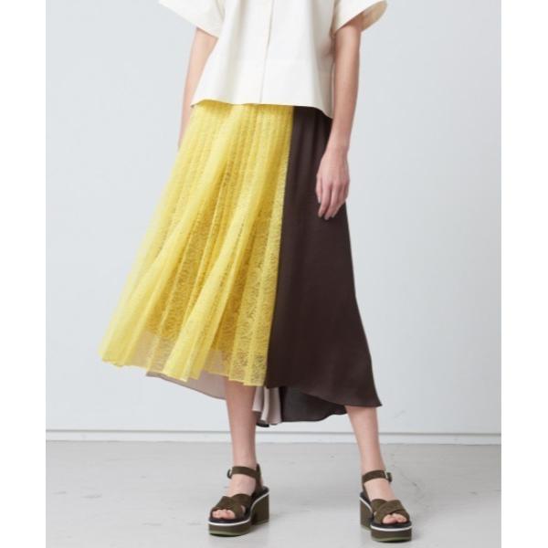 スカート レース×サテン配色スカート