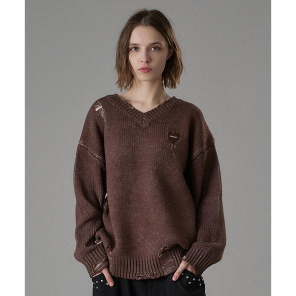 セーター ニット VINTAGE LIKE DAMAGE V-NECK KNIT / ヴィンテージラ...