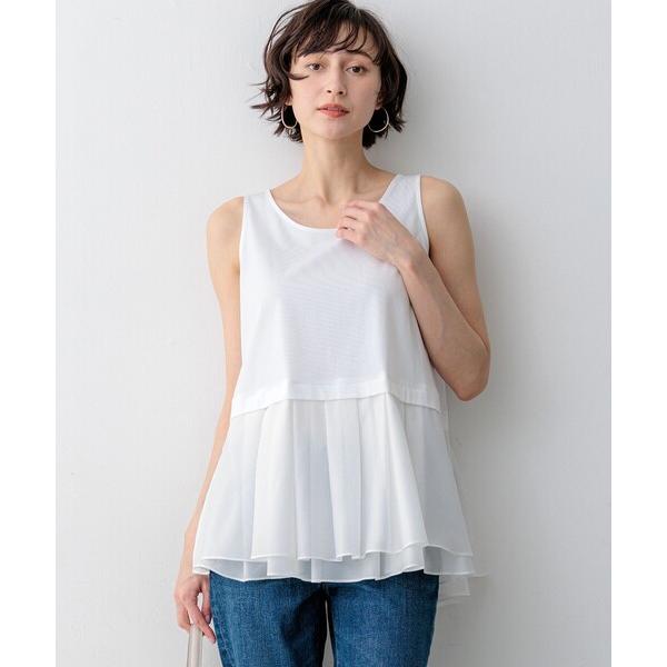 タンクトップ ノースリーブ ナチュラルコットンベア シアーペプラム タンクトップ レディース