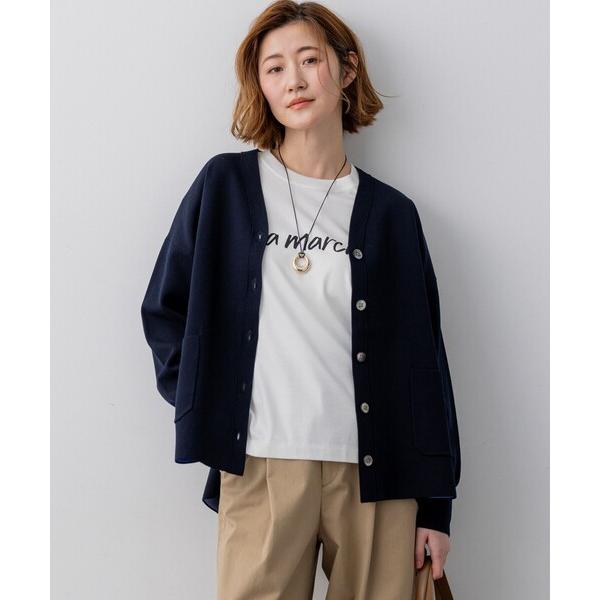 カーディガン バイカラーダブルフェイス ニット カーディガン レディース