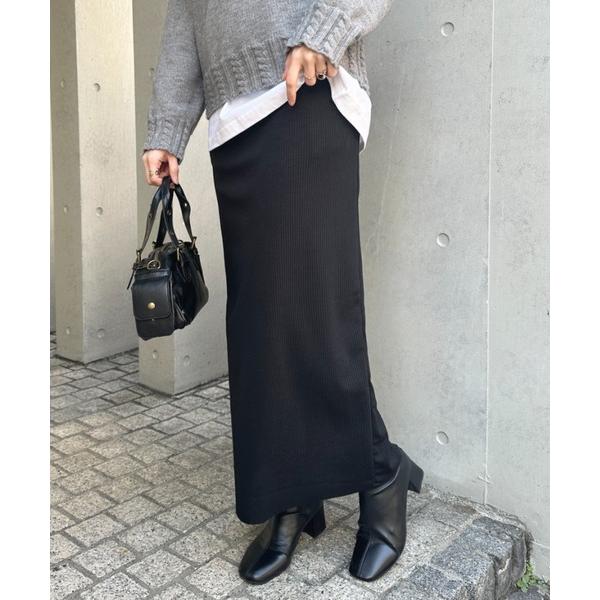 スカート 「5色展開」セルフカットリブアイラインスカート ウエストゴムロングスカート