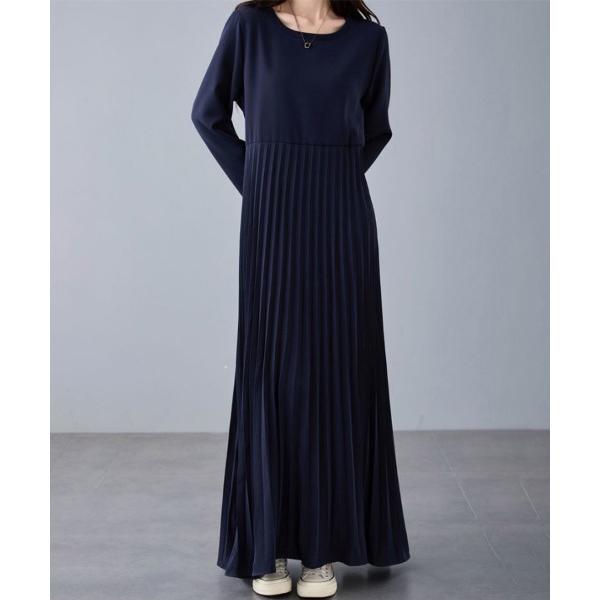 ワンピース プリーツ切替マキシ丈ワンピース