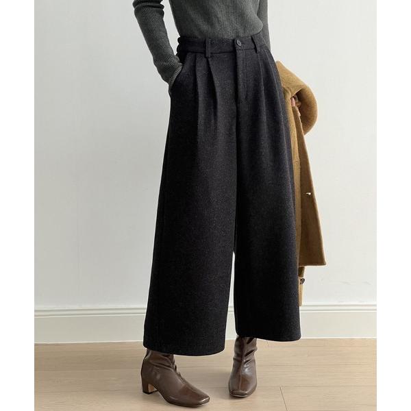 パンツ ウール調タックパンツ レディース