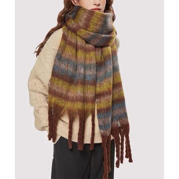 マフラー ストール 柔らかチェック柄フリンジマフラ レディース