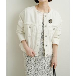 デニムジャケット gジャン ブローチ付きダメージデニムGジャン レディース