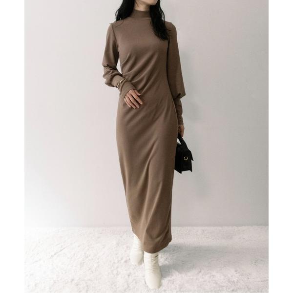 ワンピース 「on:nue」「着用動画あり！」 起毛カットソーハイネックドレープロングワンピース