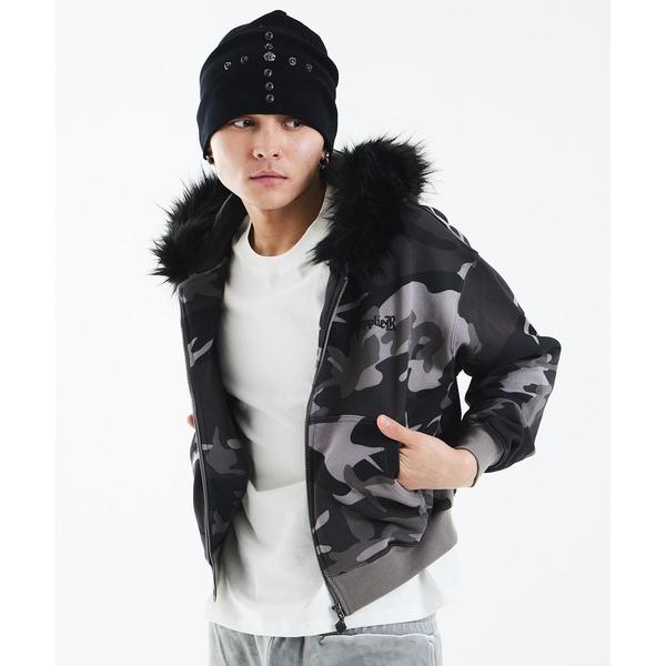 パーカー ジップフーディ｜Camouflage Faux Fur Cross Zip Hoodie｜...