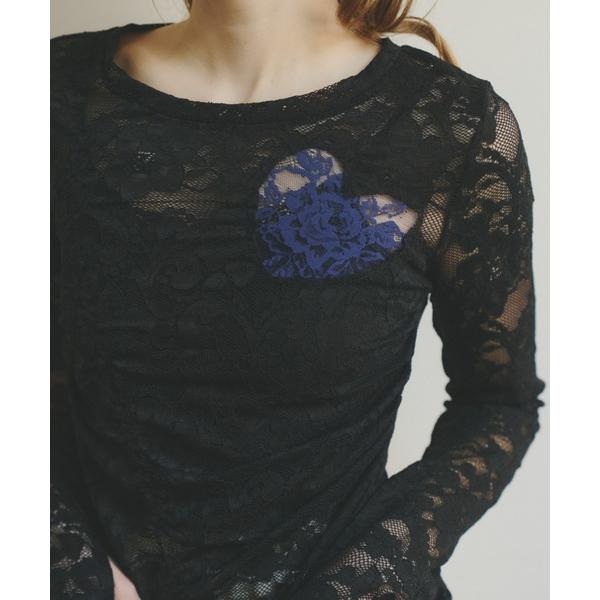 tシャツ heart lace long sleeve tops / ハート切り替えレーストップス ...