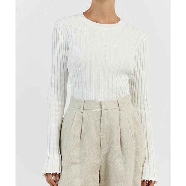 ニット セーター シンプルリブクルーネックニット レディース