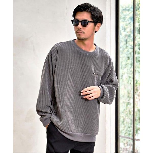トレーナー スウェット 「CavariA/キャバリア」胸ジップポケットクルーネックコーデュロイトレー...
