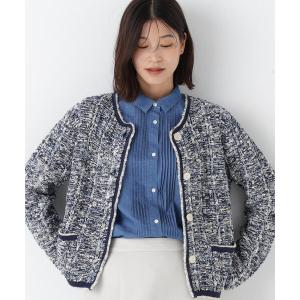 ジャケット ノーカラージャケット ツィードニットジャケット レディース