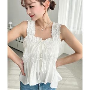 M DOLLY tシャツ offshoulder shirring ribbon tops/オフショルダー