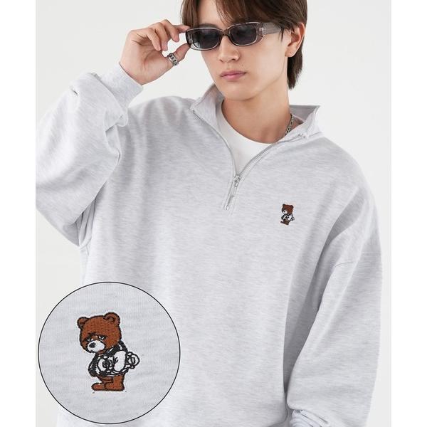 トレーナー スウェット 「SIDEWAYSTANCE」刺繍ワンポイント裏毛ハーフジップトレーナー メ...