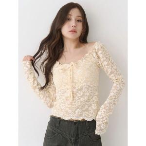 tシャツ ピーチレースパットイントップス レディース