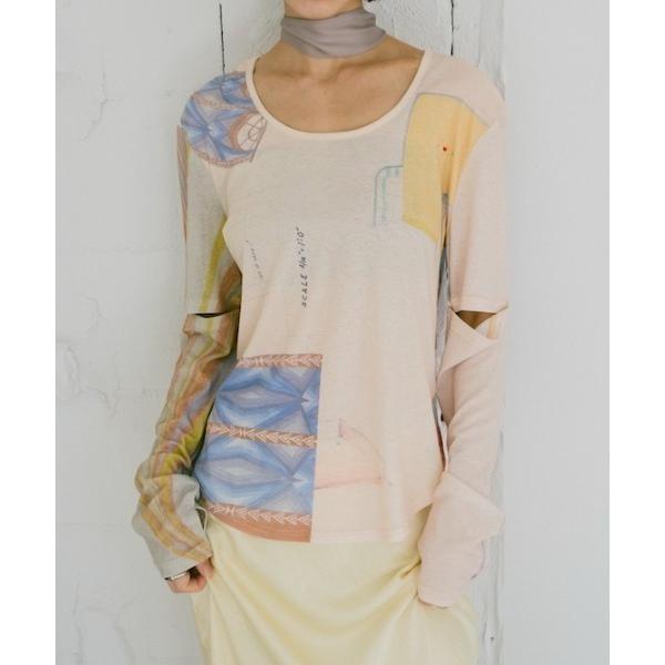 tシャツ 2way Sleeve Art Print Top レディース