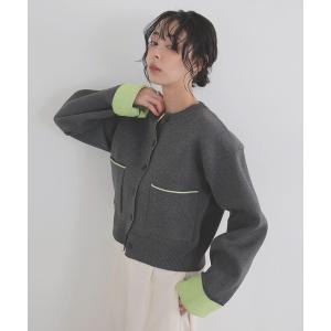 カーディガン バイカラーニットカーディガン レディース
