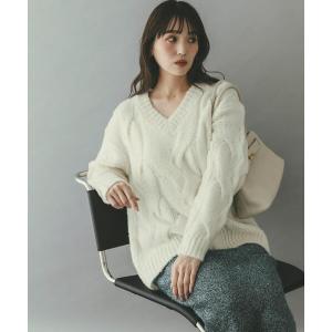 ニット セーター ウールカシミヤケーブル編オーバーニット レディース