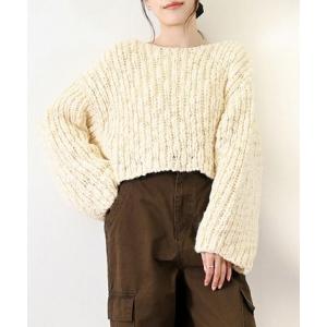 ニット セーター チャンキースラブニットクロップドプルオーバー レディース