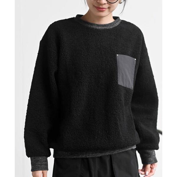 配色ポケットボアプルオーバー レディース