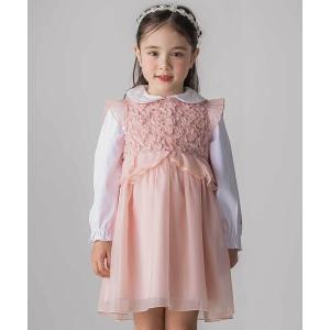 ジャンパースカート 入学式 卒園式 ふわふわオーガンジーフリルリボンペプラムドレス風ジャンパースカート(90~130cm)