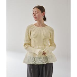 ニット セーター フラワーチュールペプラムリブニット「手洗い可能」 レディース