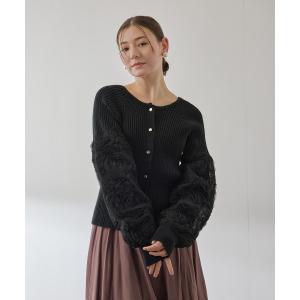 ニット セーター フラワーチュールスリーブカーディガン「手洗い可能」 レディース