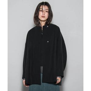 ノーカラーコート コート ライトジャージメルトンノーカラーミドルコート レディース