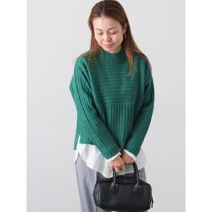 ニット セーター リブ切替ボトルネックニット レディース