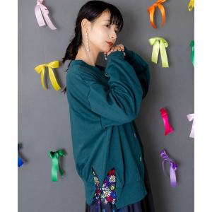 カーディガン 153784：裾蝶刺繍2wayミニ裏毛カーディガン レディース