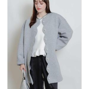 ノーカラーコート コート スカラップボンディングコート レディース